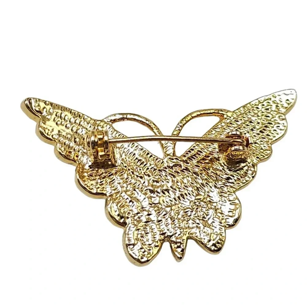 Pastel Multicolored Enamel Butterfly Brooch Pin Gold Tone Vintage